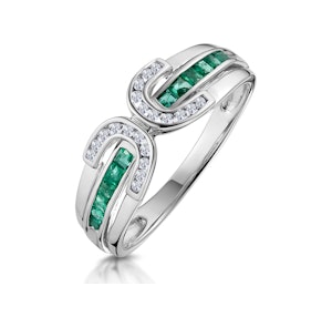 Emerald And 0.12CT Diamond Ring 9K White Gold SIZES L M O