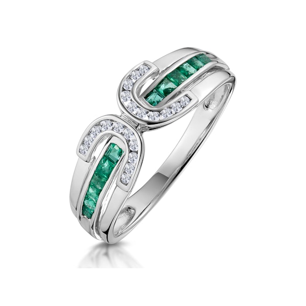 Emerald And 0.12CT Diamond Ring 9K White Gold SIZES L M O - Image 1