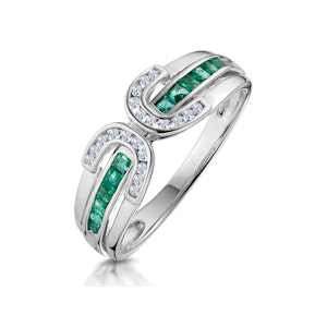 Emerald And 0.12CT Diamond Ring 9K White Gold SIZES L and M
