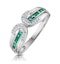Emerald And 0.12CT Diamond Ring 9K White Gold - image 1