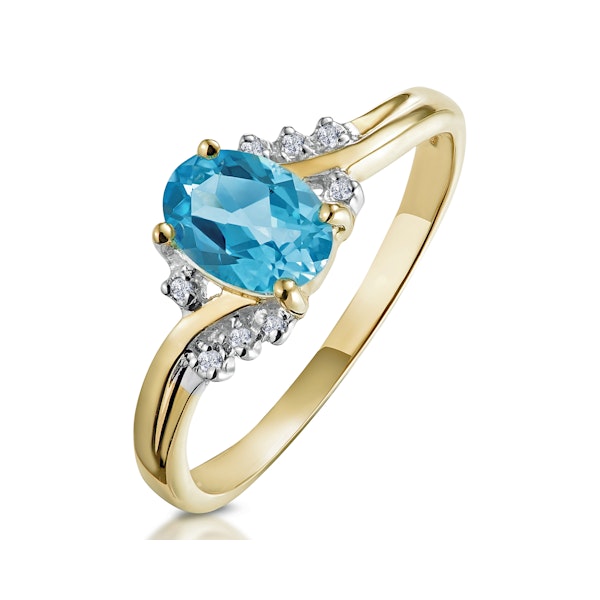 Blue Topaz 0.94CT And Diamond 9K Yellow Gold Ring - Image 1