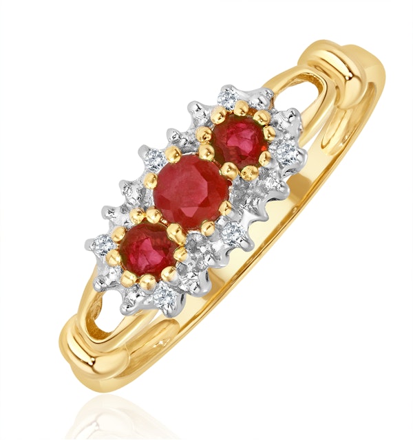 Ruby 0.34ct And Diamond 9K Gold Ring - image 1