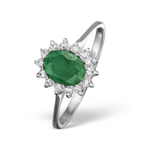 Emerald 0.83ct And Diamond 9K White Gold Ring