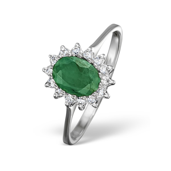 Emerald 0.83ct And Diamond 9K White Gold Ring - Image 1