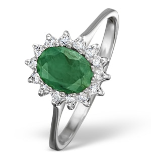 Emerald 0.83ct And Diamond 9K White Gold Ring