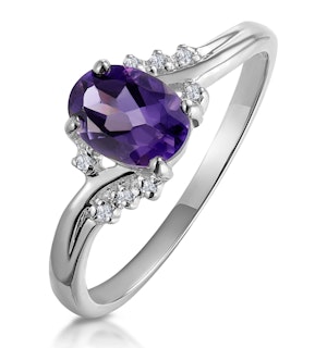 Amethyst 0.68ct And Diamond 18K White Gold Ring