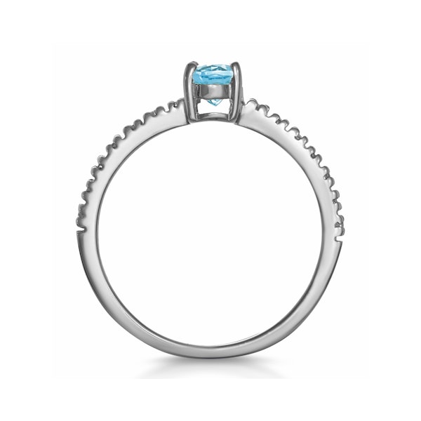 9K White Gold Diamond and Aquamarine Ring 0.08ct - Image 2