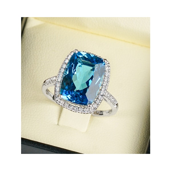 Blue Topaz 6.83CT And Diamond 9K White Gold Ring - Image 2