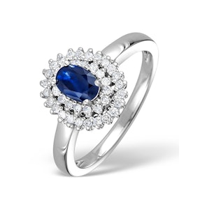 Sapphire 4 x 6mm And Diamond 9K White Gold Ring SIZES AVAILABLE J M S T