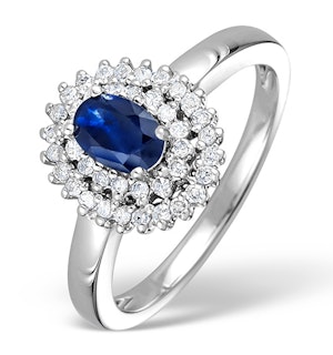 Sapphire 4 x 6mm And Diamond 9K White Gold Ring