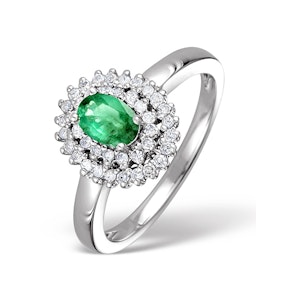 Emerald 0.45ct And Diamond 9K White Gold Ring SIZE P