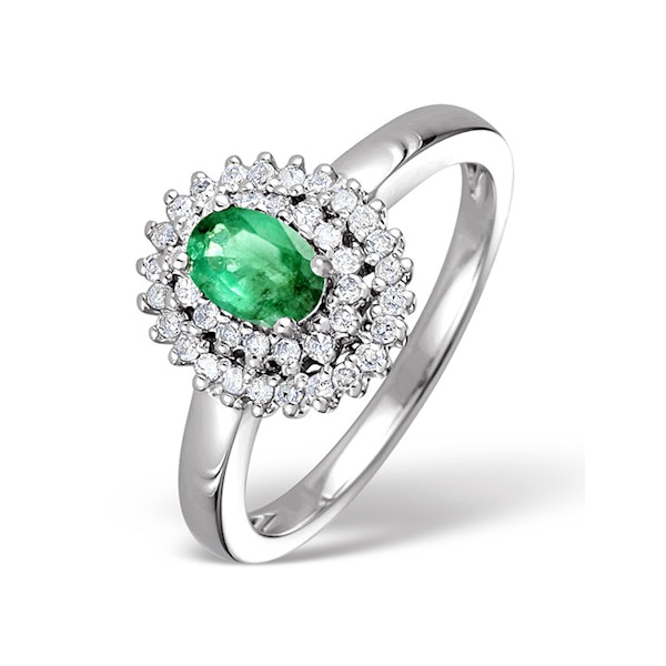 Emerald 0.45ct And Diamond 9K White Gold Ring SIZE P - Image 1