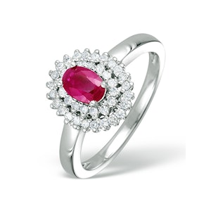 Ruby 6 x 4mm And Diamond 9K White Gold Ring E5799