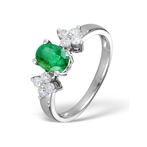 Upgraded Emerald 5 x 7mm And Diamond 9K White Gold Ring