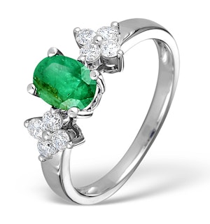 Emerald 5 x 7mm And Diamond 9K White Gold Ring