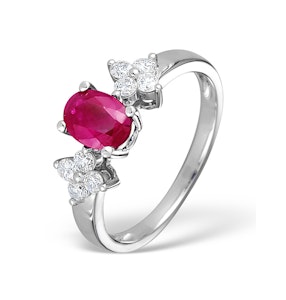 Ruby 0.90ct And Diamond 9K White Gold Ring SIZE N