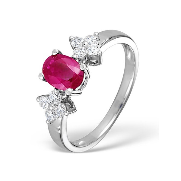 Ruby 0.90ct And Diamond 9K White Gold Ring SIZE N - Image 1