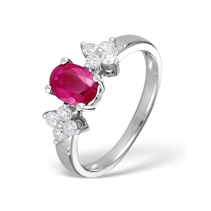 Ruby 0.90ct And Diamond 9K White Gold Ring SIZE N
