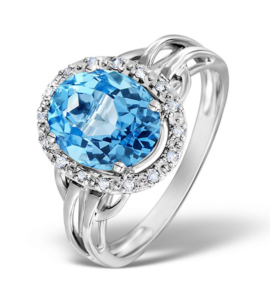 Blue Topaz 3.42ct And Diamond 9k White Gold Ring