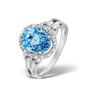 Blue Topaz 3.42ct And Diamond 9K White Gold Ring