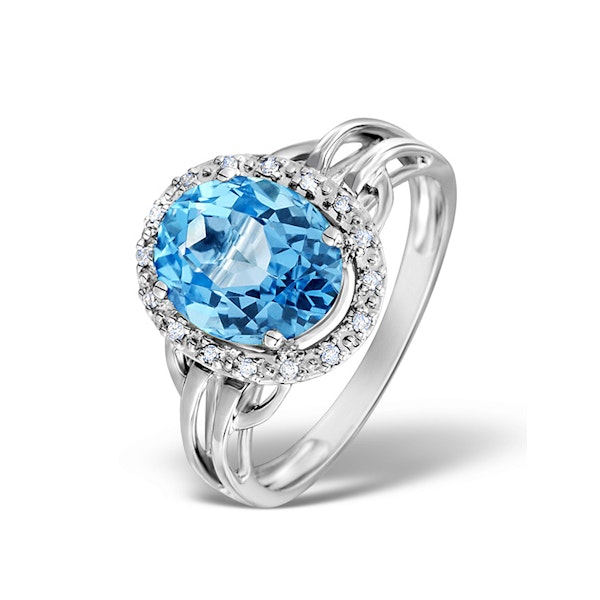 Blue Topaz 3.42ct And Diamond 9K White Gold Ring - Image 1