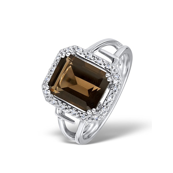 Smokey Quartz 3.28ct And Diamond 9K White Gold Ring SIZES AVAILABLE K L M N O P - Image 1