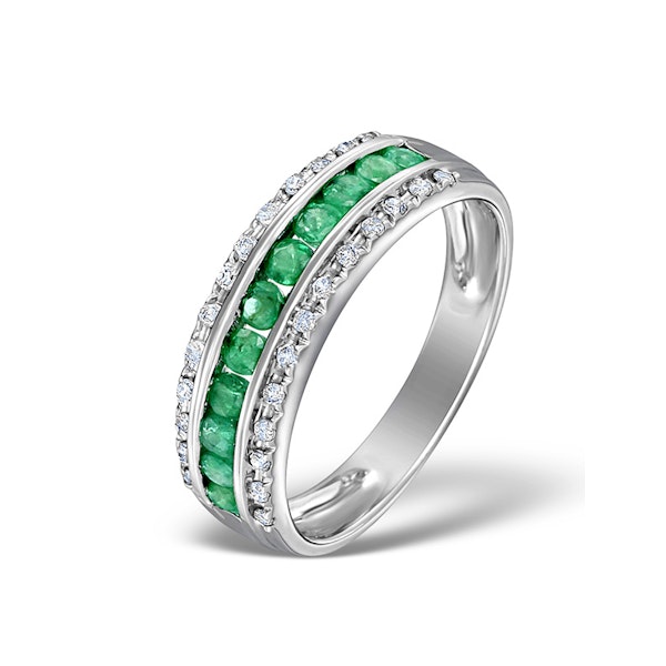 Emerald and Diamond Eternity Ring 0.56ct in 9K White Gold - Image 1