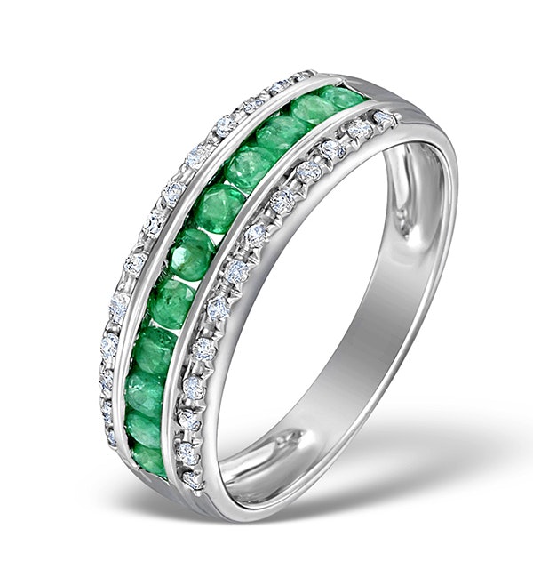 Emerald and Diamond Eternity Ring 0.56ct in 9K White Gold - image 1