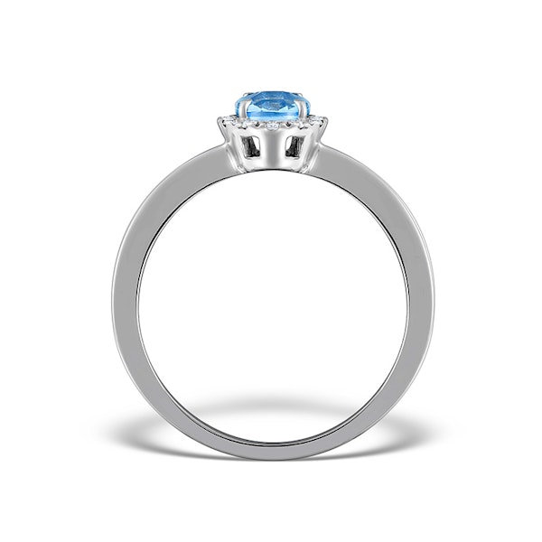 Blue Topaz 7mm And Diamond Ring 9K White Gold SIZE M - Image 2