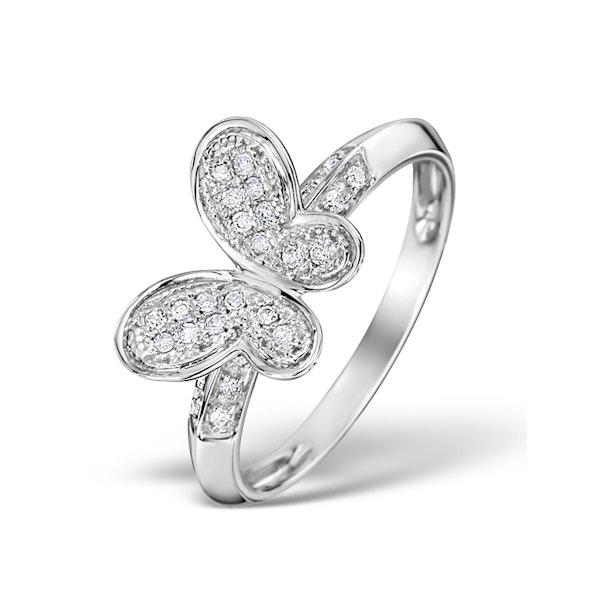 Diamond 0.15ct 9K White Gold Butterfly Ring SIZE L - Image 1