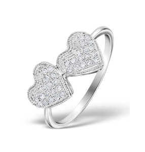 Diamond 0.17ct 9K White Gold 2 Hearts Ring SIZES AVAILABLE Y