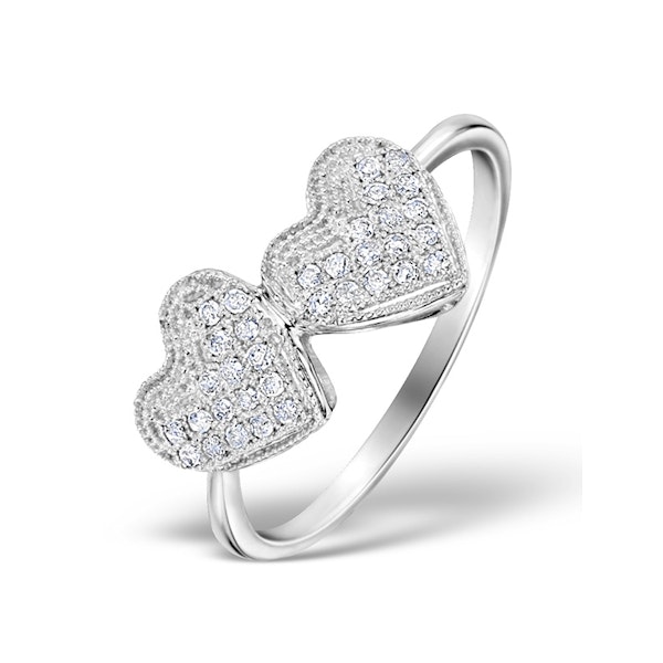 Diamond 0.17ct 9K White Gold 2 Hearts Ring SIZES AVAILABLE Y - Image 1
