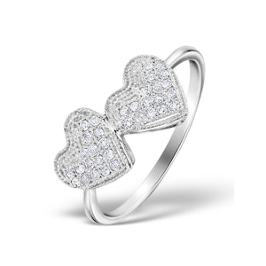 Diamond 0.17ct 9K White Gold 2 Hearts Ring SIZES AVAILABLE Y