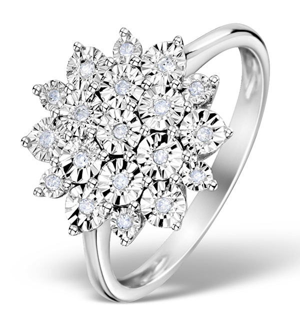 size M UK Hallmarked 9ct White Gold Black Diamond Cluster Ring