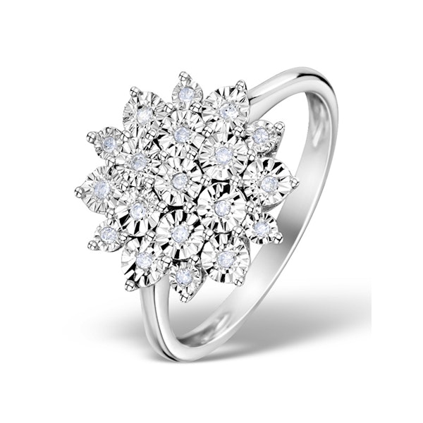 Diamond 0.10ct 9K White Gold Large Cluster Ring SIZE H - Image 1
