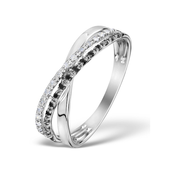 Diamond and Black Diamond Crossover 0.09ct 9K White Gold Ring - Image 1