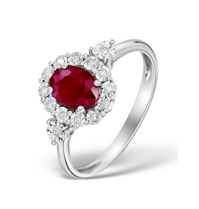 Ruby 7 x 5mm and Diamond 9K White Gold Ring