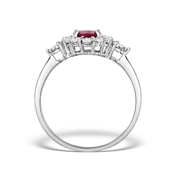 Ruby 7 x 5mm and Diamond 9K White Gold Ring - Image 2