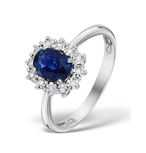 Sapphire Ring With Diamond Halo 7 x 5mm Set in 9K White Gold