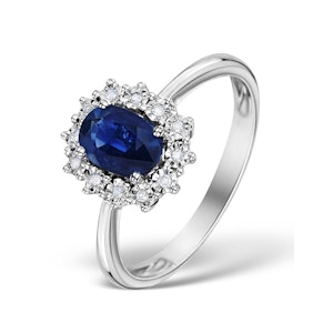 Sapphire Ring With Lab Diamond Halo 7 x 5mm Set in 925 Silver