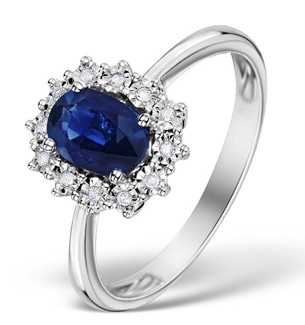 Sapphire Ring With Diamond Halo 7 x 5mm Set in 9K White Gold - image 1