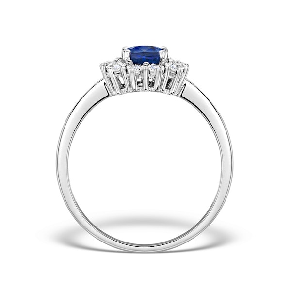Sapphire Ring With Diamond Halo 7 x 5mm Set in 9K White Gold - Image 2