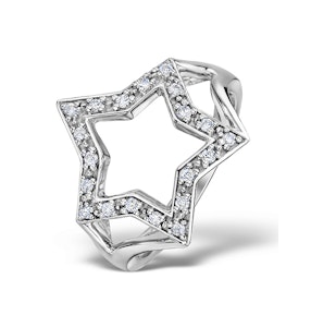 Diamond 0.20ct 9K White Gold Star Ring - SIZE L