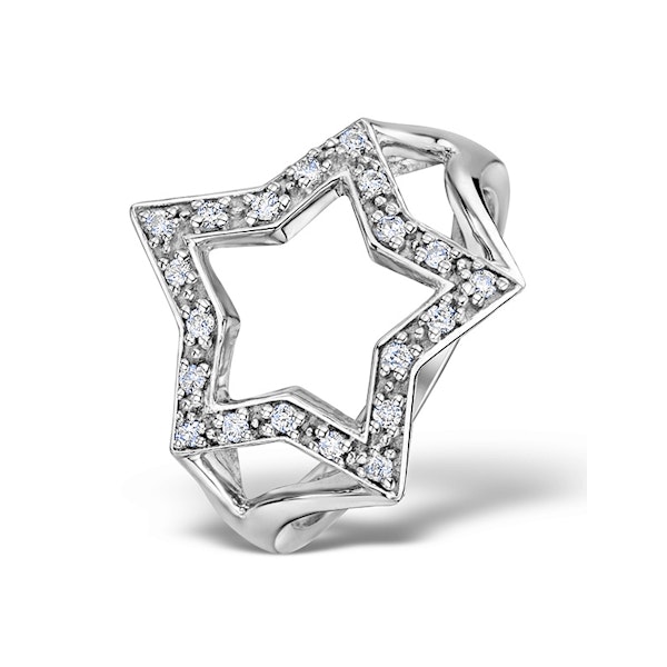 Diamond 0.20ct 9K White Gold Star Ring - SIZE L - Image 1