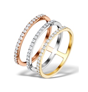 Vivara Collection 0.65ct Diamond and 9K Tri Colour Gold Ring SIZE J1/2