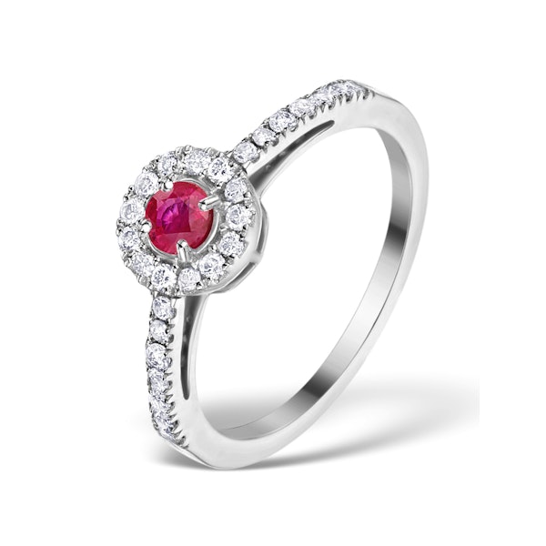Ruby Halo Martini 0.25CT Diamond Ring in 9K White Gold E5960 - SIZE O - Image 1