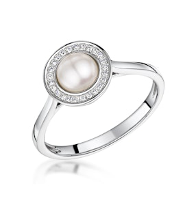Pearl and Diamond Stellato Ring 0.08ct in 9K White Gold