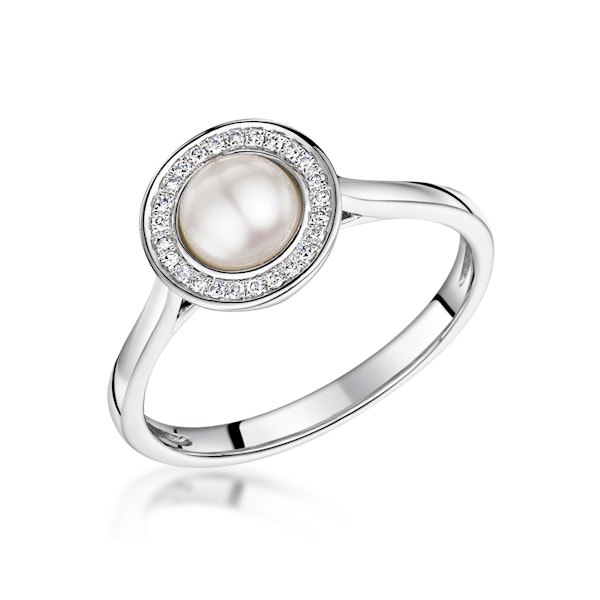 Pearl and Diamond Stellato Ring 0.08ct in 9K White Gold - Image 1
