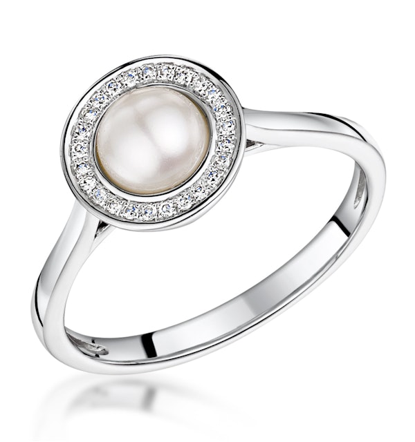 Pearl and Diamond Stellato Ring 0.08ct in 9K White Gold - image 1