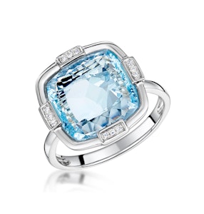 Blue Topaz and Diamond Stellato Ring 0.03ct in 9K White Gold SIZE K